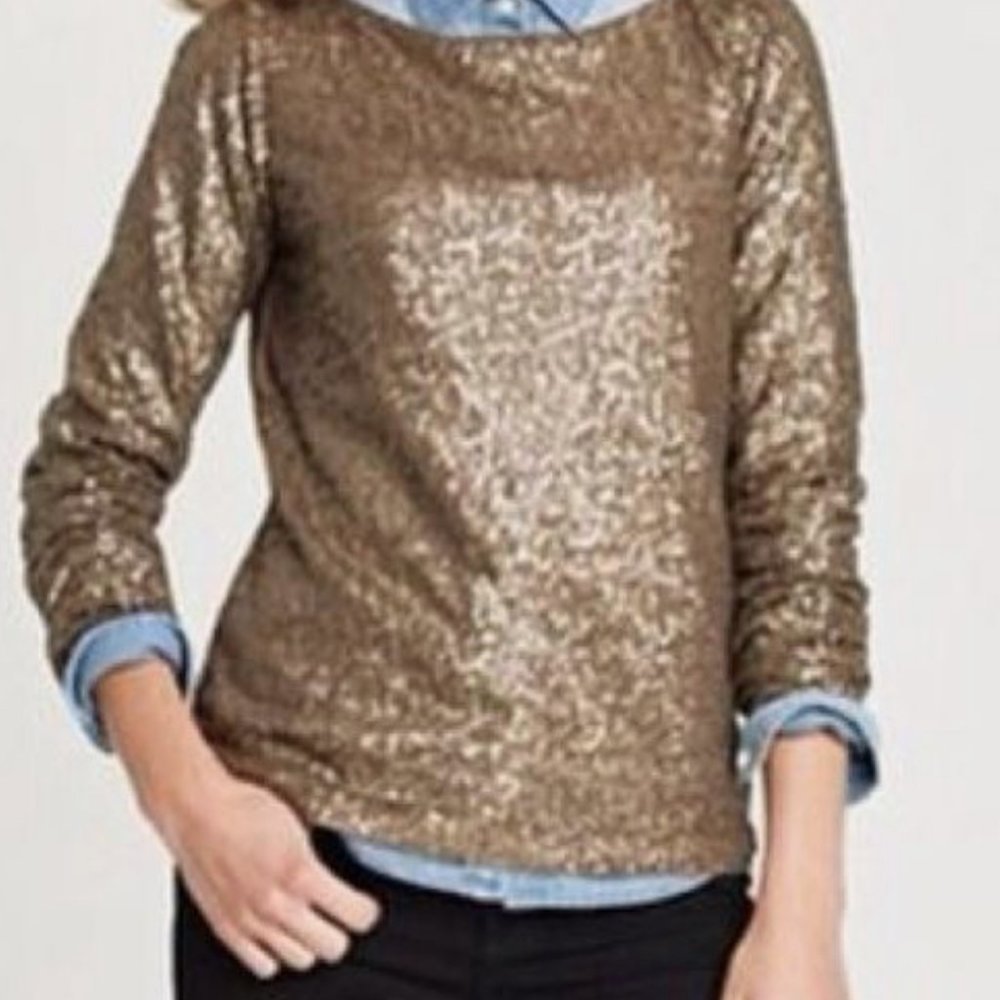 J Crew Gold Sequin Boatneck Top